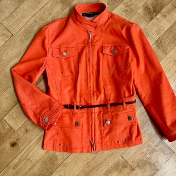 ADRIENNE VITTADINI NWOT ORANGE DOUBLE ZIPPERED AND BELTED JACKET SIZE 10 - Picture 2 of 4